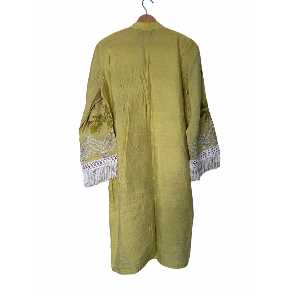 Sana Safinaz Cotton Kurta Medium Green Embroidered Fringe Floral Tassel Tunic - Picture 10 of 11